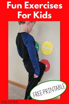 Fun Exercises For Kids Using Color Dots | Pink Oatmeal These exercises are awesome for strength, balance, and midline crossing. No equipment is necessary and the exercises can be done in small spaces. Your kids will love these and so will you! Plus, get the free exercise dot printables from the freebie library!