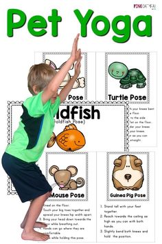 Pet themed yoga cards and printables are a perfect way to incorporate kids yoga poses! #kidsyoga #physicalactivity #petthemed #grossmotor #brainbreaks