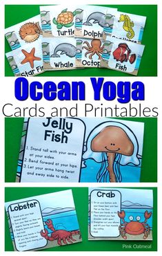 Awesome ocean themed yoga cards and printables will have kids pretending to be whales, turtles, fish and more. These fun poses are perfect for preschool, kindergarten and up. Perfect to add movement into your ocean lesson plans.
