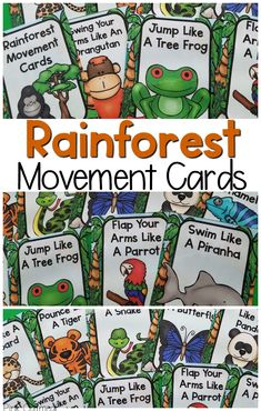 Perfect for your Rainforest unit! Rainforest movement cards are the perfect addition to preschool gross motor or kindergarten gross motor. They are a great way to combine movement and learning with your units. Use them as brain breaks all year long!