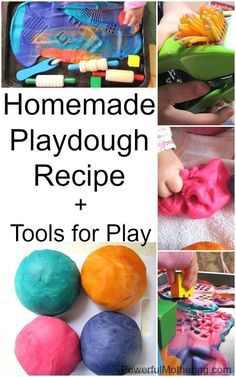 How to make your own homemade playdough recipe and see what tools we love to play with! #sensory #sensorydough #nontoxic # tastesafe #playdough #homemade #toddler #preschool