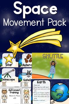Space activities preschool. This is the perfect space themed pack for your preschool space unit! It is great to use all year long. Use these fun movement ideas for brain breaks, kids yoga and physical education! Your kids will love moving with a pace theme!