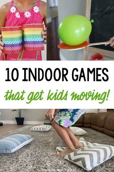 These 10 indoor games will help beat boredom and get kids moving at the same time! Say goodbye to whining and hello to fun!