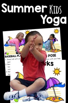 Summer gross motor activities! Kids yoga with a summer theme. These are so much fun. Pose like a baseball player, crab, fireworks or more. Love this for sensory and motor!