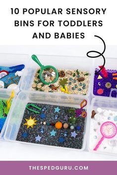 Sensory bins are a great way to help your toddler and baby develop and can improve social-emotional, fine motor skills, and brain development. You can also create sensory bins at home with simple things around you or purchase some popular sensory bins from Amazon. Also, be sure to check out how to create your very own sensory room at home.
