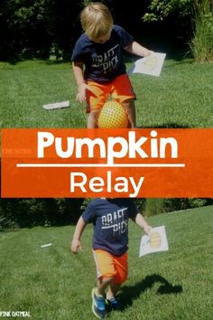 Halloween Themed Gross Motor Game – Pumpkin relay. Could also be used as a fall themed gross motor game.