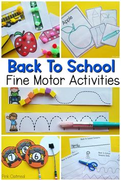 Back To School Fine Motor Activities. These are perfect for your back to school centers! They are great activities for back to school lessons or therapy sessions. Use these in your kindergarten centers or preschool centers. These are perfect for teachers, parents, or occupational therapists! #backtoschool #finemotor