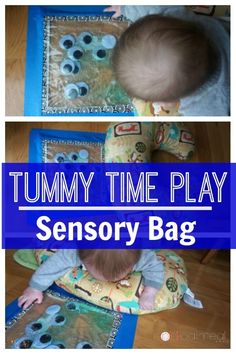 Tummy time play idea using a sensory bag! Great tummy time tip!