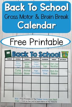 Free Back To School Calendar Printable! This calendar is dedicated to providing you with 2 weeks worth of fun physical activity, brain break, and gross motor skills activities to make movement fun in your classroom, home, therapies, daycare, before/after school programming and more. Use this in print or digital format today!