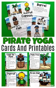 Fun Pirate Yoga Cards and Printables are the perfect activity for kids to pretend to be parrots, cannons, palm trees and more! Great to add movement into your pirate themed lesson plans. Preschool, kindergarten and up!