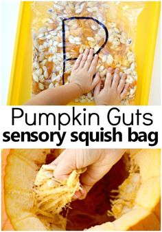 Pumpkin Guts Sensory Squish Bag-Mess-free sensory play for toddlers and preschoolers