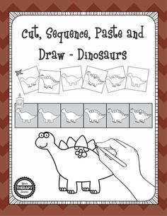 15 activities to cut, sequence, paste and learn to draw 15 dinosaurs. This activity encourages: scissor practice, fine motor skills, motor planning and visual motor skills. (affiliate)
