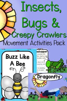 Insect activities for preschool and beyond! These fun movement based activities are great for your insect, bugs, or creepy crawlers unit. They are a fun way to get the kids engaged as well as add the much needed component of movement! A must for a preschool or kindergarten classroom. Try these insect activities today and make movement a part of everyday!