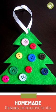 A simple homemade DIY ornament craft for kids to make for the Christmas tree! This button Christmas tree ornament has great learning opportunities and fun variations!