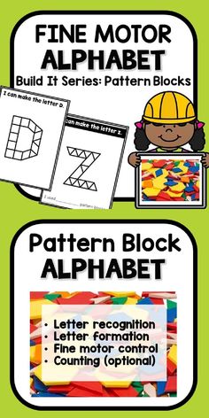 Help children in preschool and kindergarten learn to recognize and build the letters of the alphabet using pattern blocks as part of the Alphabet Fine Motor series. (affiliate)