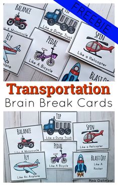 Transportation Brain Break Cards are fun activities to incorporate movement in to your lesson plans! Kids will love to pretend to pedal a bike, spin like a helicopter and much more. Great for toddler, preschool, kindergarten and up!