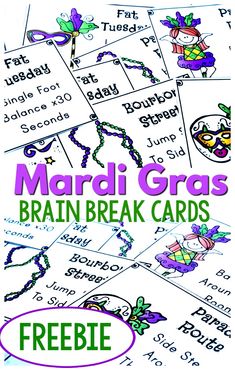 Free Mardi Gras Printables! Brain breaks are a must everyday for kids. Try out these Mardi Gras Brain Breaks to add fun to movement and add fun to your Mardi Gras unit! #mardigras