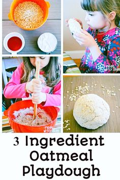 Kids will love this 3 Ingredient Oatmeal Playdough. It is edible and super easy to make with kids and smells great!