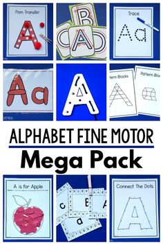 A huge pack of alphabet printables to work on fine motor skills. Get 13 different activities to use to work on the alphabet and fine motor skills! This pack is perfect for any teacher, occupational therapist, or parent who loves combining fine motor skills work with learning the alphabet!