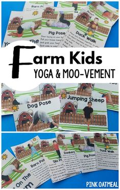 Farm themed activities! Farm kids yoga is an awesome addition to any classroom, therapy, or programming where kids need to move! The farm theme adds fun and is great to combine with any animal unit, farm unit or use on its own. #preschool #kidsyoga #brainbreaks