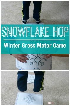 Winter Themed Gross Motor Game -Snowflake Hop for winter gross motor play. A fun large motor game for kids. Great winter game for preschool on up!