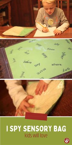 An I Spy sensory bag is a great tool for learning all sorts of things! Preschoolers can search for letters while kindergartners can search for sight words.