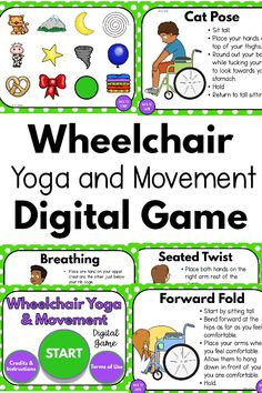 A wheelchair yoga and movement digital game! This game can be played on a tablet, computer or interactive white board. It is a great option for in person, distance learning or teletherapy! Be sure to check out the video of how it is played. Such a fun game!