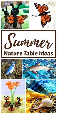 A summer nature table is a space in the home for placing handmade and natural items that reflect the season. It is meant to be explored, played with, and used as a way to study nature in the home. Nature tables are also perfect for sensory and imaginative play and are often used in Montessori and Waldorf education. | #RhythmsOfPlay #NaturalLearning #BringTheOutsideIn #SensoryPlay #SummerFun #NatureTables #Waldorf #Montessori