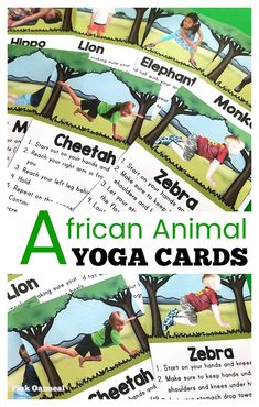 African Animal yoga cards are great activities for preschoolers! These awesome yoga poses will help kindergartners get moving while having fun! #kidsyoga