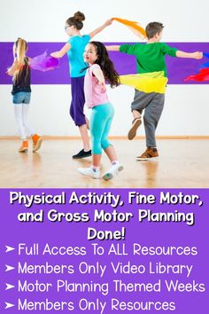 Physical activity and motor planning on point! Get access to videos, resources, and planning ideas when you subscribe to a membership! This is an AMAZING option for any parent, therapist, or teacher looking for less screen time and more movement time! Everything you need for your fine motor planning, gross motor planning and physical activity ideas!