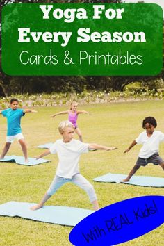 Fun Yoga for Every Season Cards and Printables Bundle featuring REAL kids in the poses. Great for year round brain breaks in the classroom or at home featuring Winter, Spring, Summer and Fall poses. Perfect for preschool, kindergarten and up! #kidsyoga #physicalactivity #brainbreaks #winter #spring #summer #fall