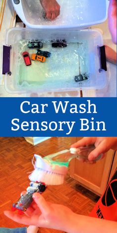 A Car Wash Sensory Bin is a wonderfully easy and creative sensory bin to get kids up to their elbows in a sensory experience.