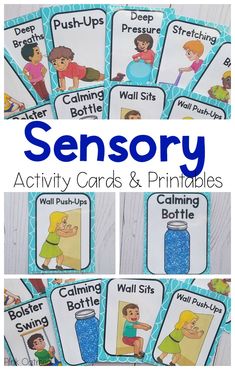 Sensory break cards and printables. This set of cards and printables contains 26 different sensory activities. These sensory activities for kids are perfect for special education, occupational therapy, sensory activities for the classroom, and beyond!