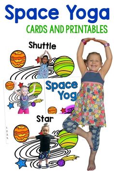 Kids Yoga and Gross Motor with a Space theme. Real kids in the yoga poses! #kidsyoga #grossmotor #brainbreaks #pediatrics #physicaltherapy