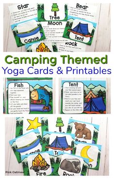Camping themed yoga cards and printables are great activities to get kids thinking about summer! Incorporate movement into the classroom with these fun poses. Perfect for preschool, kindergarten and up as well as indoors or outdoors!