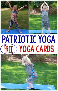 Patriotic Yoga Pose Ideas. Perfect for celebrating patriotic holidays. Fun yoga pose ideas for kids! Goes great with any patriotic lesson! love that you can get FREE yoga cards as well! They would be perfect for Memorial Day, Labor Day, Fourth of July and more! This is great for any summer kids programming activities, summer school, end of the school year activities and more!