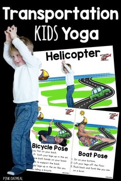 Transportation gross motor with transportation themed yoga! A must for your classroom or home. Use this in therapies! Pose like a boat, bicycle, helicopter and more! #transportaitonactivities #transportationgrossmotor #grossmotor #brainbreaks #kidsyoga #yoga #physicaleducation #physicaltherapy #occupationaltherapy #preschoolactivities