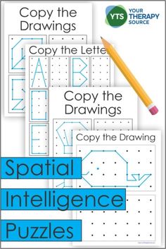 This packet of Spatial Awareness Puzzles – Copy the Drawings includes over 70 dot to dot diagrams to practice visual motor and visual spatial skills. (affiliate)