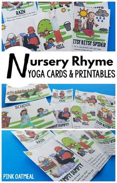 Nursery rhyme yoga cards and printables are perfect for any nursery rhyme unit, kids yoga, or a brain break. Use at home, daycare, preschool or physical education! #kidsyoga #preschool #NurseryRhymes