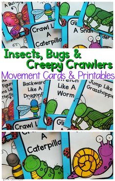 Insect activities for preschool or kindergarten! Use these with your insect, bugs, and creepy crawlers unit. Use them as a preschool brain break or for preschool gross motor time. Make movement a part of learning! #grossmotor #preschoolgrossmotor #preschool #kindergarten