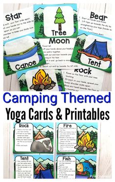 Camping themed yoga cards and printables are perfect brain breaks for the classroom. Kids will love these fun activities to get them moving. Great to do outdoors or indoors. Get the kids thinking about SUMMER! Incorporate these movement cards into the day for preschoolers, kindergartners and up!