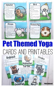 Fun pet themed yoga cards and printables are great brain breaks to add movement to a preschooler’s day! These poses will have kids moving like guinea pigs, birds, hamsters and more! Great to incorporate some gross motor into your animal or pet lesson! Great for preschoolers, kindergartners and up!