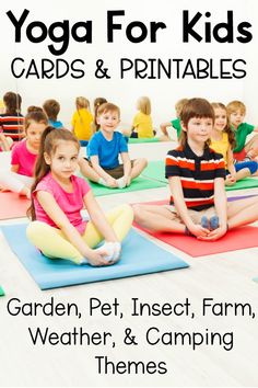 Yoga for kids! This includes fun themed yoga card sets. These are great for brain breaks, kids yoga, or mindfulness. The themes go great for integration into a classroom or for making your yoga class more fun. The pictures of the kids on the cards are great. This pack includes a garden theme, insect theme, camping theme, weather theme, farm theme and pet theme!
