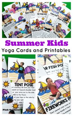 Summer Kids Yoga Cards and Printable are great for incorporating some movement into the day! Get kids ready for summer with this brain break! Fun to do outside, at the park or on the beach!