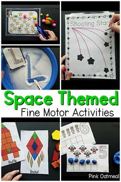 Fine motor activities with a space theme! These are the perfect space themed activities for your classroom, home or therapy session. Use these activities for morning work, to go with a space unit or in occupational therapy. Fun for a preschool space theme or kindergarten space theme. Use all year long!