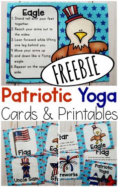 Patriotic Yoga Pose Ideas. Perfect for celebrating patriotic holidays. You have gross motor, brain breaks, and movement covered for President’s Day, Memorial Day, Forth of July and beyond! Fun yoga pose ideas for kids! Goes great with any patriotic lesson!