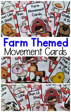 Farm themed activities that involve movement! These are perfect for your farm themed preschool or kindergarten! Adding movement to learning is a must. Use farm themed cards as a brain break with your farm unit or all year long!