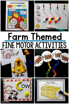 Farm themed fine motor activities. Get 10 different farm themed fine motor activities with this fine motor activity pack. Work on fine motor skills with a farm theme. Perfect for a classroom, occupational therapy intervention, or use at home!