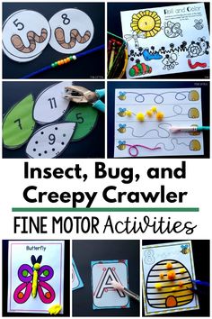 Insect fine motor ideas perfect for your insect, bugs, and creepy crawlers unit. This is a great option for preschool fine motor, occupational therapy interventions, and to use at home or daycare centers. Use these all year long. You will love these activities that work on fine motor skills and so will your kids!