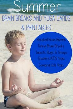 Summer Activity Bundle has great brain breaks and yoga cards and printables! Kids will love these fun activities to get them moving. Great to use indoors or outdoors and the perfect addition to your lesson plans about baseball, fishing, insects, bugs and camping! Awesome for preschool, kindergarten and up. #kidsyoga #brainbreaks #summerthemed #physicalactivity #pediatrics